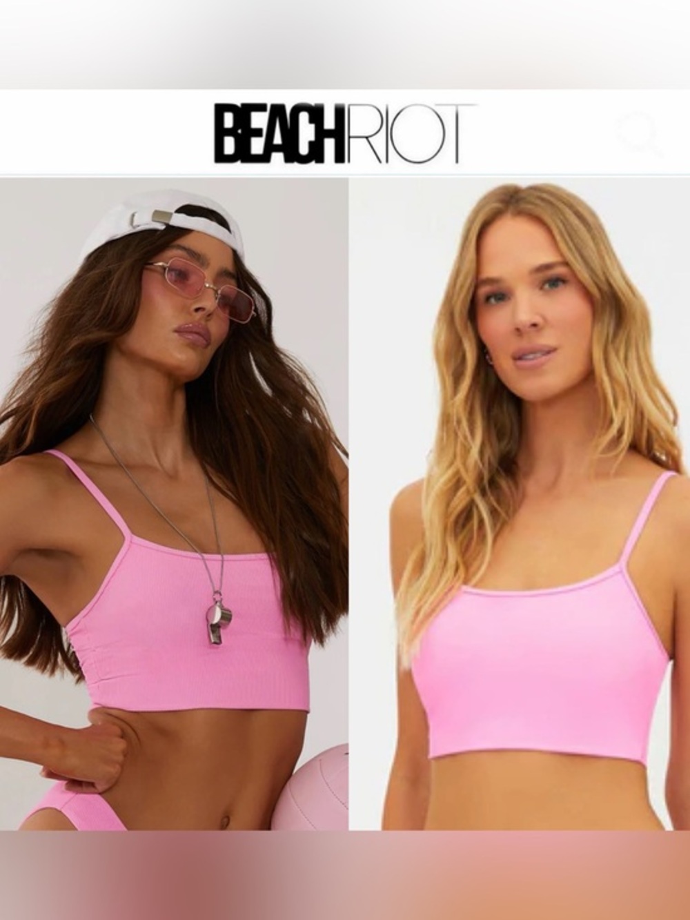 Beach Riot Elara Top Prism Pink Ribbed Spaghetti Strap Crop Top Sz M NWT $98